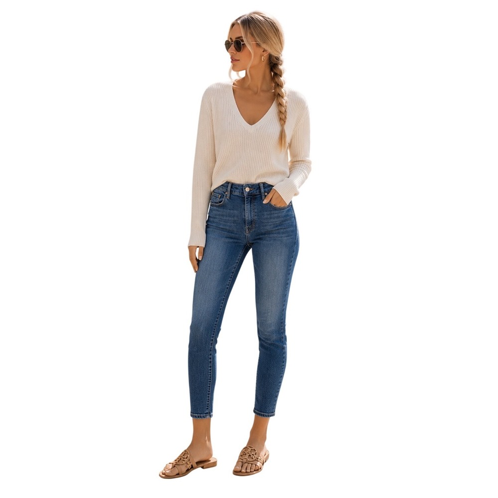 Mother High Waisted Looker Crop Skinny Jeans Pardon My French Blue Size 29 - Picture 3 of 15
